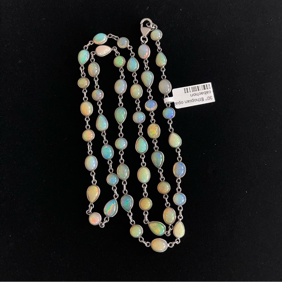 Ethiopian Opal necklace one of a kind necklace in 925 sterling silver 30” long. - Picture 4 of 13